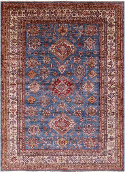 Blue Super Kazak Handmade Wool Area Rug - 9' 0" X 12' 3" - Golden Nile