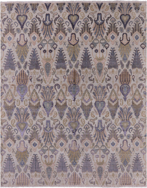 Ivory Contemporary Hand Knotted Wool & Silk Area Rug - 8' 1" X 10' 3" - Golden Nile