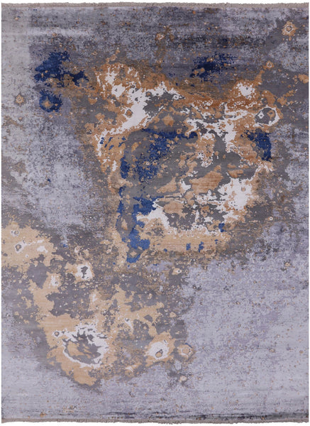 Modern Abstract Handmade Wool & Silk Rug - 9' 1" X 12' 3" - Golden Nile