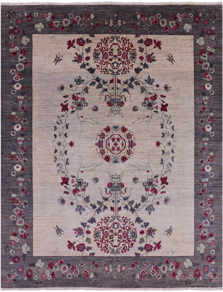 Ivory William Morris Hand Knotted Wool Rug - 7' 10" X 10' 1" - Golden Nile