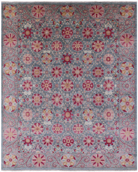 Blue William Morris Hand Knotted Wool Rug - 9' 3" X 11' 5" - Golden Nile