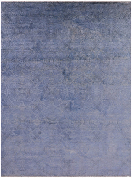Blue Full Pile Overdyed Handmade Wool Rug - 9' 2" X 12' 3" - Golden Nile
