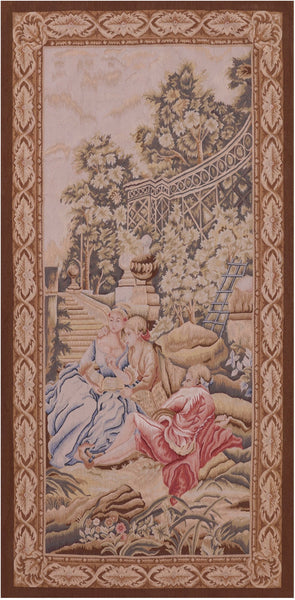 Reading Time In The Garden Tapestry Handmade Rug - 4' 1" X 8' 1" - Golden Nile
