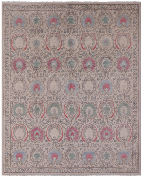 Ivory William Morris Hand Knotted Wool Rug - 9' 1" X 11' 4" - Golden Nile