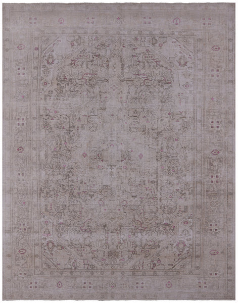 Ivory Persian Vintage White Wash Handmade Wool Rug - 9' 6" X 12' 1" - Golden Nile