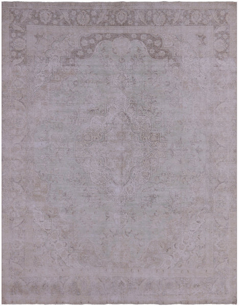 Ivory Persian Vintage White Wash Hand Knotted Wool Rug - 9' 6" X 12' 1" - Golden Nile