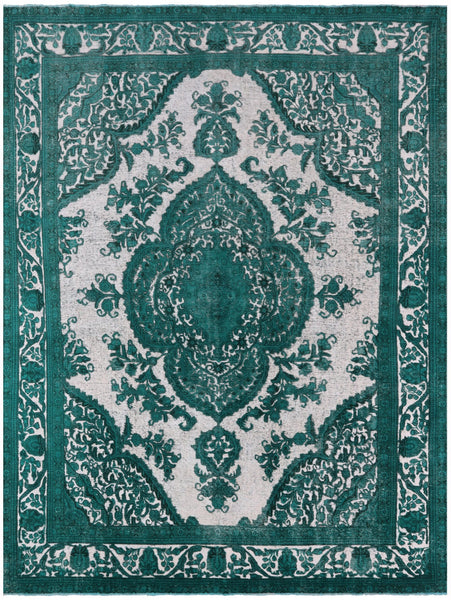 Green Persian Overdyed Hand Knotted Wool Rug - 9' 7" X 12' 10" - Golden Nile