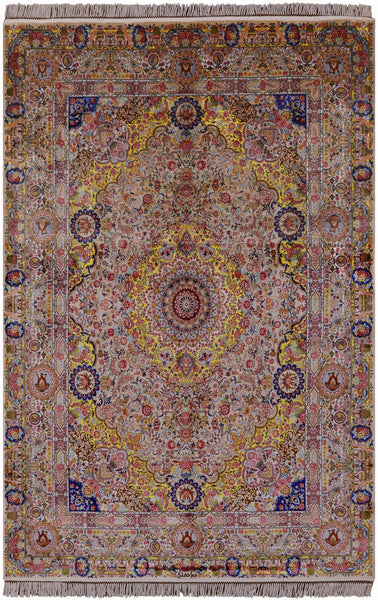 High End Persian Hand Knotted 100 % Silk Rug - 7' 0" X 10' 0" - Golden Nile