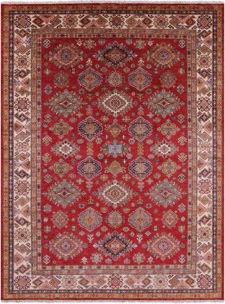 Red Super Kazak Hand Knotted Wool Rug - 9' 0" X 12' 0" - Golden Nile