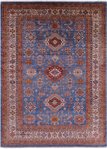 Blue Super Kazak Hand Knotted Wool Rug - 8' 11" X 12' 2" - Golden Nile
