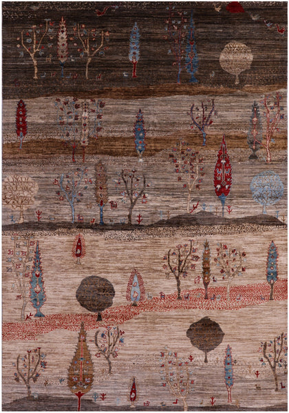 Tribal Persian Gabbeh Handmade Wool Rug - 5' 11" X 8' 5" - Golden Nile