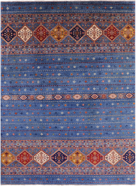 Blue Khorjin Persian Gabbeh Hand Knotted Wool Rug - 7' 11" X 11' 1" - Golden Nile