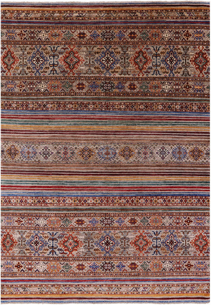 Khorjin Persian Gabbeh Hand Knotted Wool Rug - 6' 7" X 9' 6" - Golden Nile