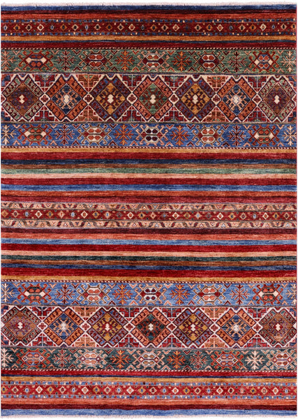 Khorjin Persian Gabbeh Hand Knotted Wool Rug - 5' 1" X 6' 11" - Golden Nile