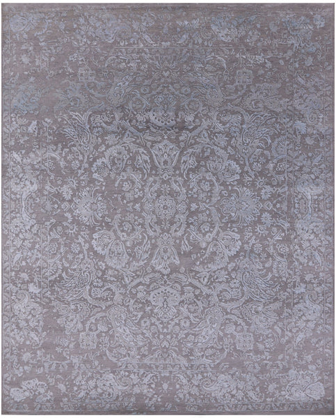 Grey Modern Hand Knotted Wool & Silk Rug - 8' 2" X 10' 0" - Golden Nile