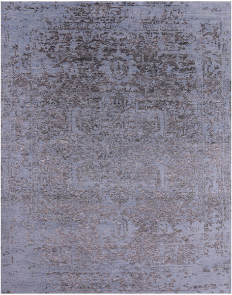 Blue Modern Hand Knotted Wool & Silk Rug - 7' 11" X 10' 1" - Golden Nile
