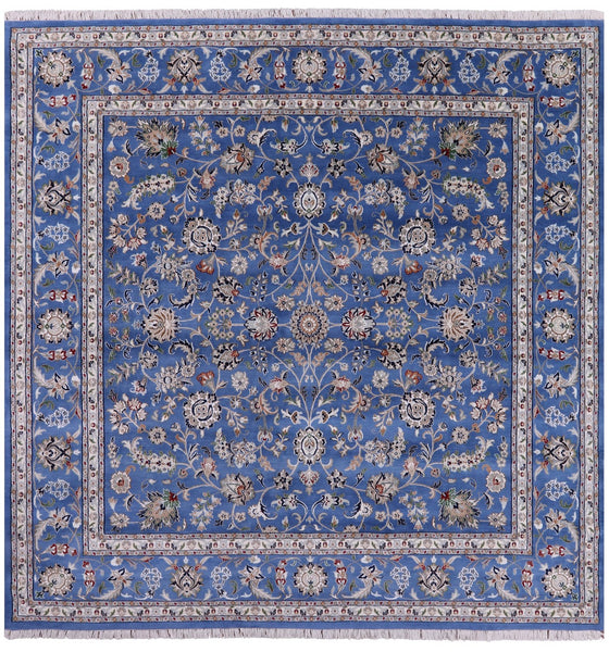 Blue Square Persian Nain Hand Knotted Wool & Silk Rug - 9' 0" X 9' 0" - Golden Nile