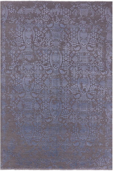 Grey Modern Hand Knotted Wool & Silk Rug - 6' 1" X 9' 1" - Golden Nile