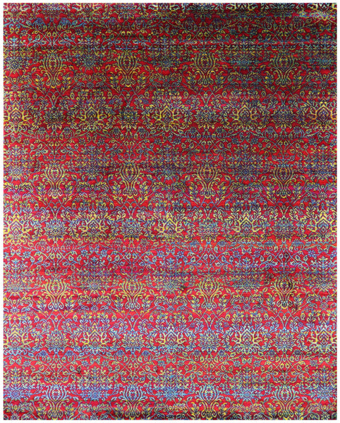 Red Persian Hand Knotted 100% Silk Rug - 7' 10" X 9' 8" - Golden Nile