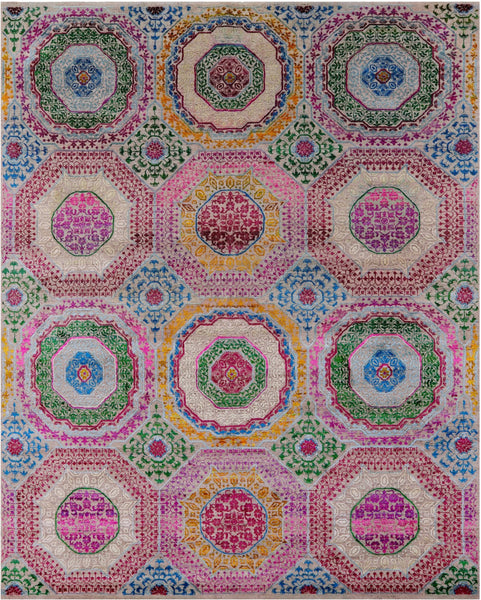 Geometric Persian Mamluk Hand Knotted Wool & Silk Rug - 8' 2" X 10' 2" - Golden Nile