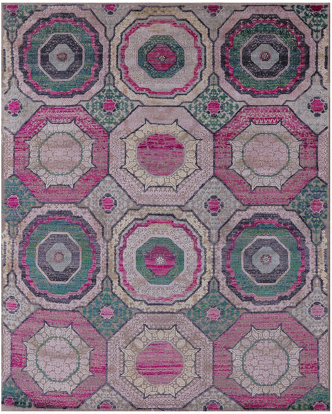 Geometric Persian Mamluk Handmade Wool & Silk Rug - 8' 1" X 10' 1" - Golden Nile