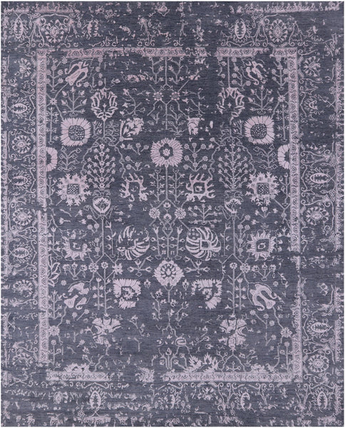 Grey Contemporary Hand Knotted Wool & Silk Rug - 8' 0" X 9' 10" - Golden Nile