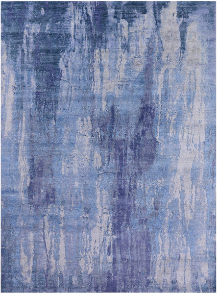 Contemporary Hand Knotted Wool & Silk Rug - 8' 11" X 12' 1" - Golden Nile