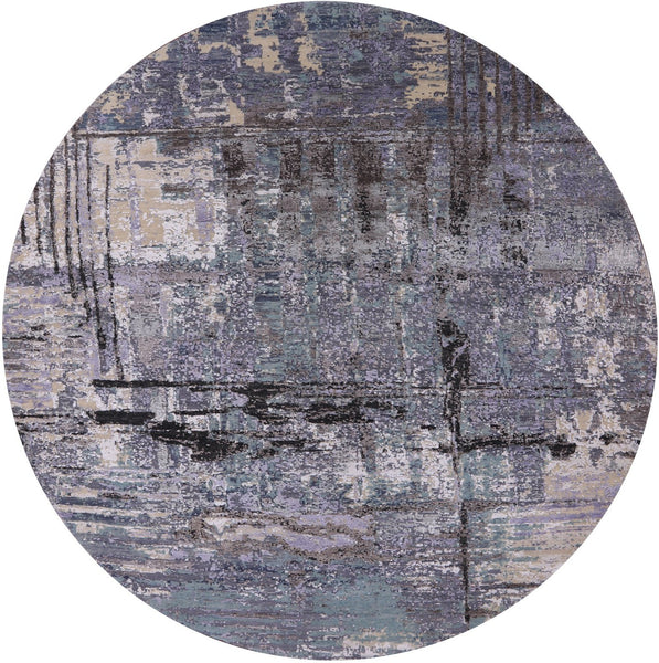 Round Contemporary Handmade Wool & Silk Rug - 7' 11" X 7' 11" - Golden Nile