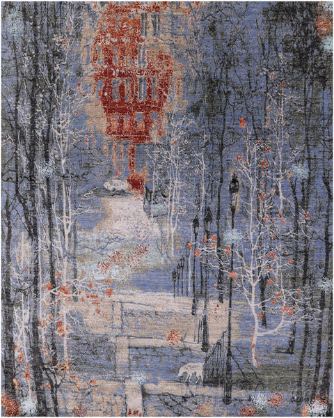 Contemporary Handmade Wool & Silk Urban Design Rug - 8' 0" X 9' 11" - Golden Nile