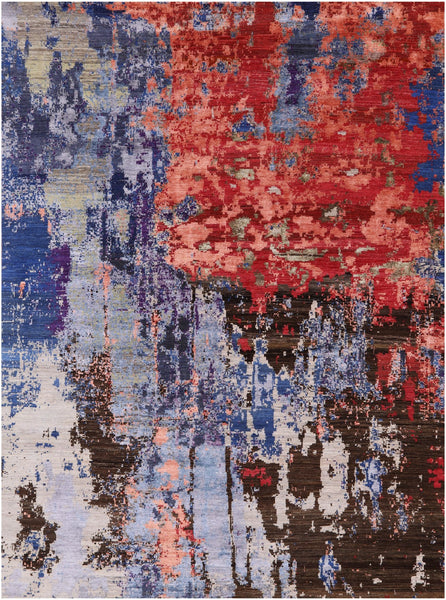 Modern Hand Knotted Wool & Silk Rug - 8' 11" X 11' 11" - Golden Nile