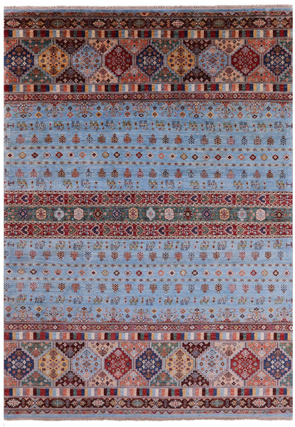Blue Tribal Persian Gabbeh Hand Knotted Wool Rug - 8' 3" X 11' 4" - Golden Nile