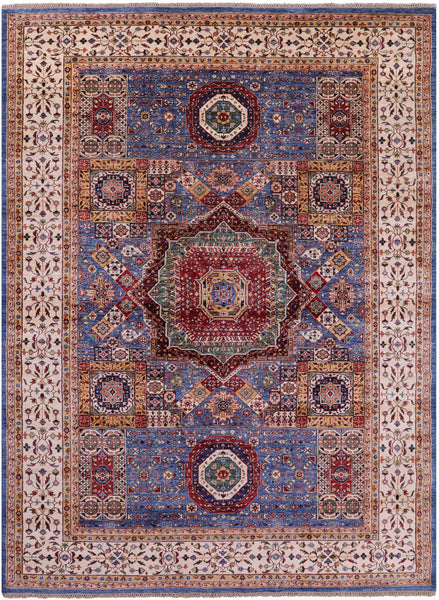 Geometric Persian Mamluk Handmade Wool Rug - 8' 3" X 11' 2" - Golden Nile
