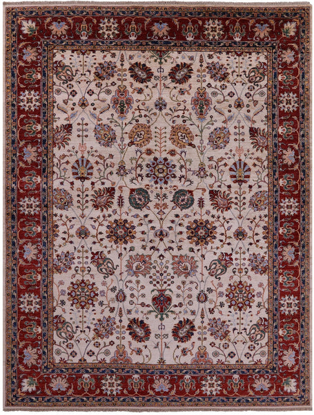 Ivory Peshawar Handmade Wool Rug - 9' 0" X 11' 10" - Golden Nile