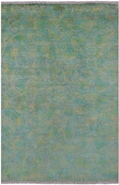 Green Full Pile Overdyed Handmade Wool Rug - 4' 1" X 6' 0" - Golden Nile