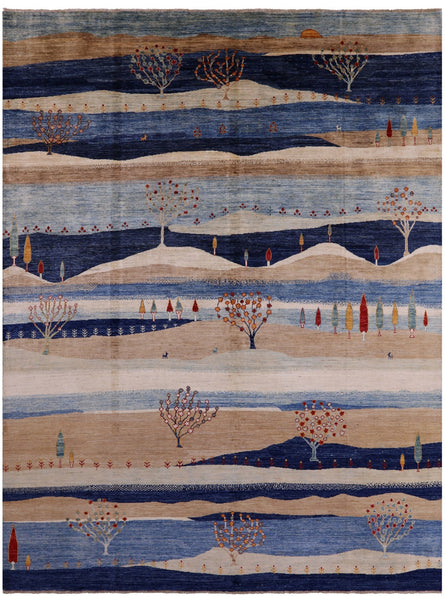 Tribal Persian Gabbeh Hand Knotted Wool Rug - 9' 1" X 12' 0" - Golden Nile