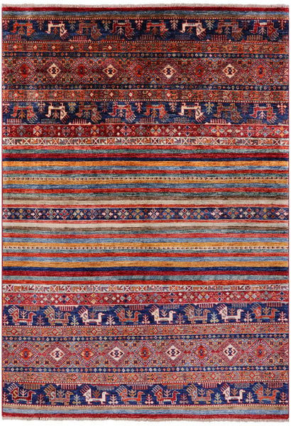 Tribal Persian Gabbeh Hand Knotted Wool Rug - 4' 8" X 6' 8" - Golden Nile