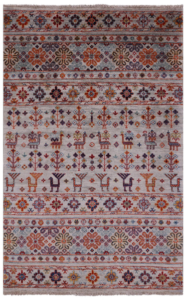 Tribal Persian Gabbeh Handmade Wool Rug - 3' 3" X 5' 2" - Golden Nile