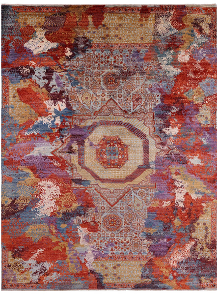 Abstract Modern Mamluk Hand Knotted Wool Rug - 9' 0" X 11' 10" - Golden Nile