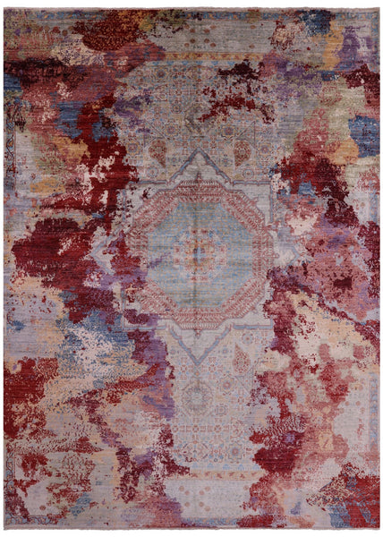 Abstract Modern Mamluk Hand Knotted Wool Rug - 9' 0" X 12' 5" - Golden Nile