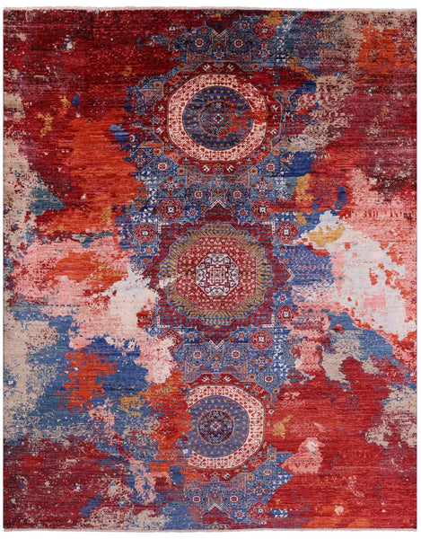 Abstract Modern Mamluk Handmade Wool Rug - 8' 0" X 10' 0" - Golden Nile