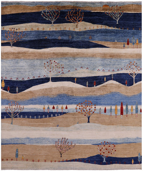 Tribal Persian Gabbeh Hand Knotted Wool Rug - 8' 1" X 9' 8" - Golden Nile