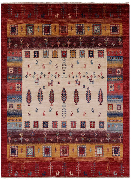 Tribal Persian Gabbeh Hand Knotted Wool Rug - 5' 0" X 6' 7" - Golden Nile