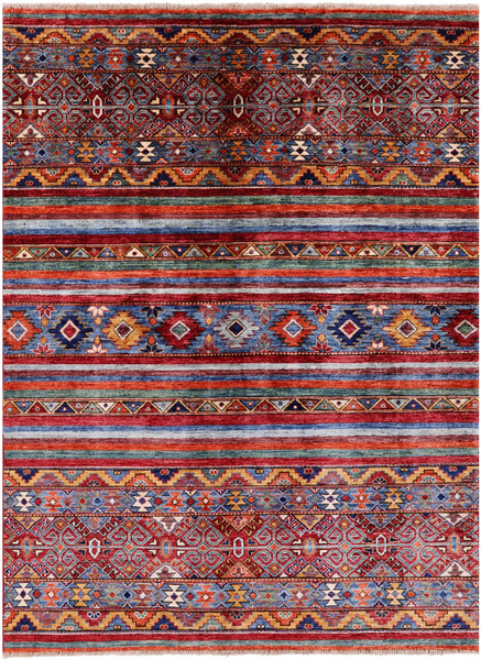 Khorjin Persian Gabbeh Hand Knotted Wool Rug - 4' 10" X 6' 6" - Golden Nile