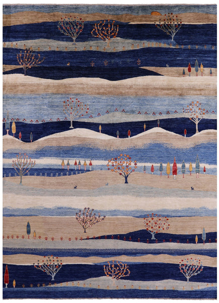 Tribal Persian Gabbeh Hand Knotted Wool Rug - 8' 8" X 11' 7" - Golden Nile