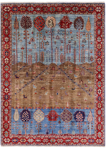 Tribal Persian Gabbeh Hand Knotted Wool Rug - 4' 10" X 6' 8" - Golden Nile