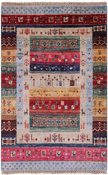 Tribal Persian Gabbeh Handmade Wool Rug - 2' 8" X 4' 0" - Golden Nile