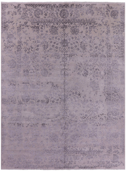 Grey Modern Hand Knotted Wool & Silk Rug - 9' 1" X 11' 10" - Golden Nile