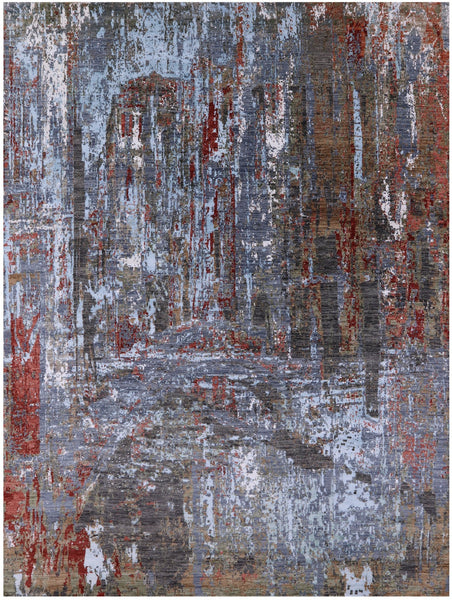 Modern Hand Knotted Wool & Silk Rug - 9' 1" X 12' 2" - Golden Nile