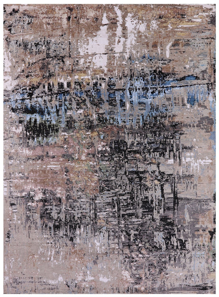 Abstract Modern Hand Knotted Wool & Silk Rug - 9' 1" X 12' 2" - Golden Nile