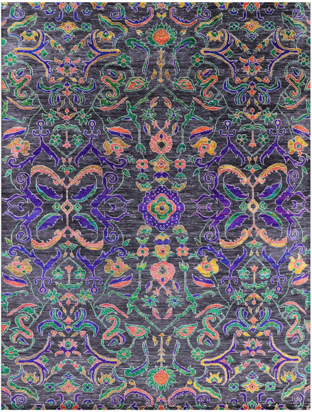 Grey Modern Handmade Wool & Silk Rug - 8' 10" X 11' 10" - Golden Nile